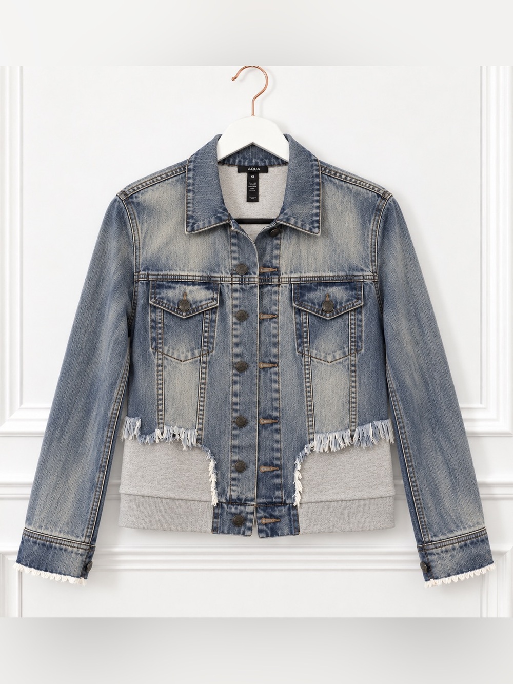 Aqua Bloomingdales XS Oversized Distressed Denim Jean Jacket Sweatshirt Shacket
